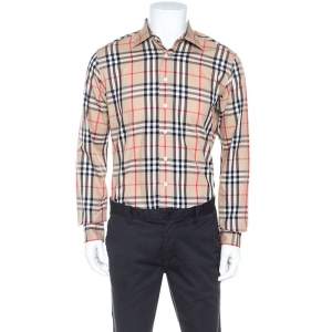 Burberry London Beige Nova Check Cotton Long Sleeve Button Front Shirt M
