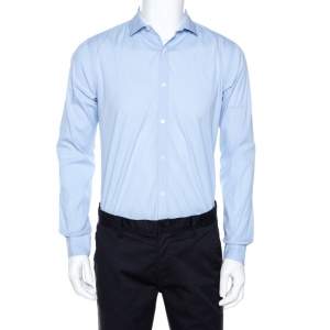 Burberry Light Blue Striped Stretch Cotton Slim Fit Shirt M