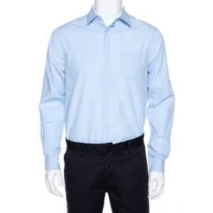 Burberry Light Blue Striped Cotton Long Sleeve Shirt L