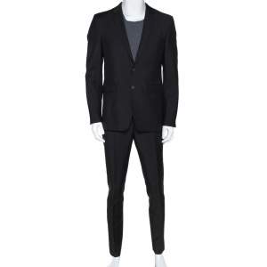 Burberry Black Mohair Wool Tailored Suit L