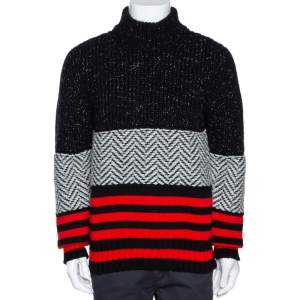 Burberry Tricolor Contrast Striped Knit Turtleneck Sweater M