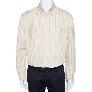 Burberry Yellow Striped Cotton Button Down Long Sleeve Shirt XL