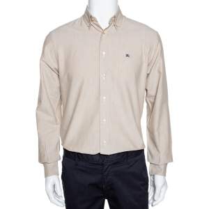 Burberry Beige Chambray Cotton Button Down Long Sleeve Shirt S