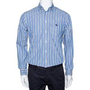 Burberry Blue Striped Cotton Button Down Long Sleeve Shirt S