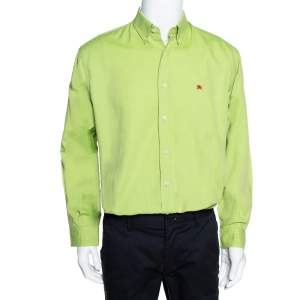 Burberry Vintage Green Cotton Long Sleeve Button Down Shirt L