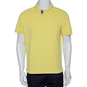 Pre Owned Burberry Yellow Logo Embroidred Cotton Pique Polo T-Shirt XL