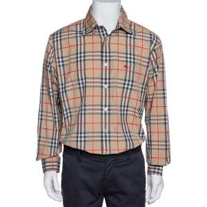 مملوكة مسبقًا قميص بربري أزرار أمامية قطن كاروهات نوفا بيج XL