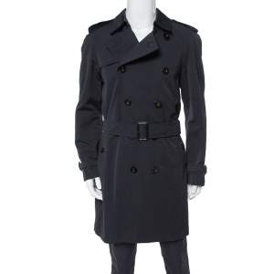 Pre Owned Burberry Black Novacheck Lined Double Breasted Trench Coat L
