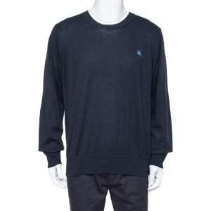 Pre Owned Burberry Brit Navy Blue Cotton Crewneck Sweatshirt XXL