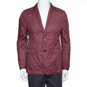 Pre Owned Burberry Burgundy Quilted Synthetic Long Jacket L