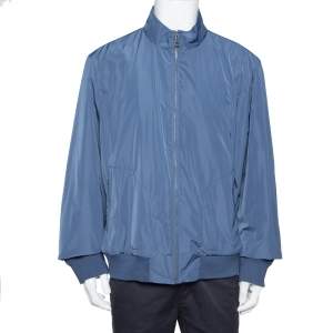 Pre Owned Burberry Brit Jade Blue Synthetic Double Collar Jacket 3XL 