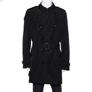 Pre Owned Burberry Black Synthetic Double Breasted Belted Trench Coat XXL