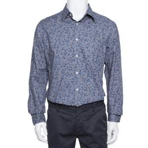 Pre Owned Burberry Grey Floral Print Cotton Connock Button Front Shirt L