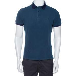 Pre Owned Burberry Deep Teal Blue Cotton Pique Contrast Collar Atkins Polo T-Shirt L