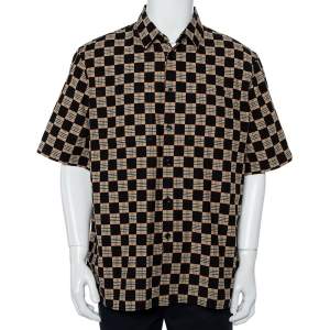 Pre Owned Burberry Black & Beige Checkered Cotton Short Sleeve Shirt XL
