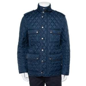 Pre Owned Burberry Brit Navy Blue Synthetic Quilted Russell Field Jacket M