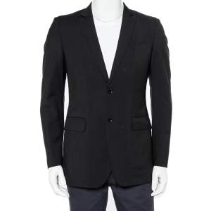Pre Owned Burberry Black Wool Button Front Blazer M    