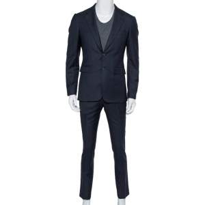 Pre Owned Burberry Navy Blue Wool Formal Suit M