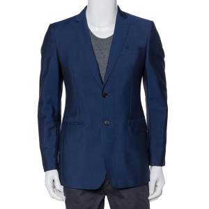 Pre Owned Burberry Blue Wool & Mohair Button Front Milbury Blazer M  