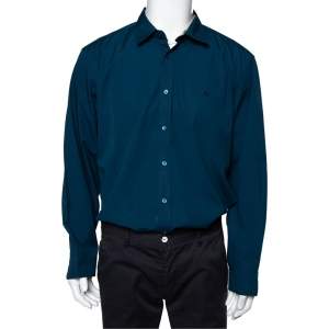 Pre Owned Burberry Dark Teal Blue Cotton Button Front Shirt XXL
