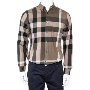 Pre Owned Burberry Brit Green Checkered Cotton Button Front Shirt M