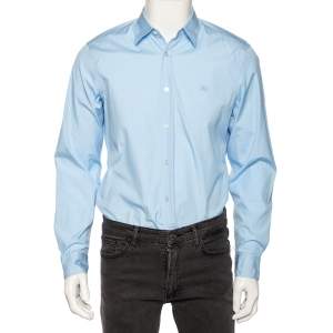 Pre Owned Burberry Brit Light Blue Novacheck Detail Cotton Shirt L