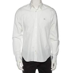 Pre Owned Burberry Brit White Cotton Nova Check Detail Button Front Shirt L