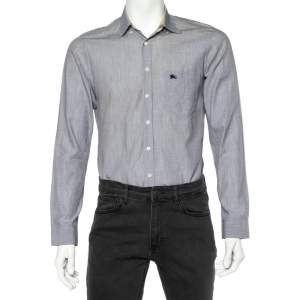 Pre Owned قميص بربري قطن رصاصي تفاصيل حواف كاروهات نوفا تشيك بأزرار أمامية مقاس صغير - سمول  