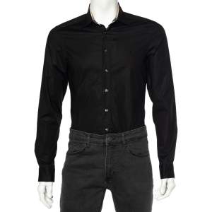 Pre Owned Burberry Black Cotton Nova Check Detail Button Front Shirt S