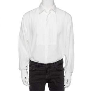 قميص بربري جادين قطن أبيض مزين نمط بينتوك أسورة مزدوجة مقاس كبير جداً (اكس لارج)