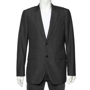 Burberry Charcoal Grey Striped Wool Button Front Blazer XL
