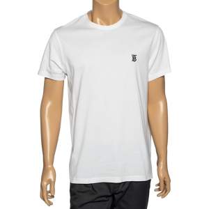 Pre Owned Burberry White Cotton Logo Printed Short Sleeve T-Shirt M