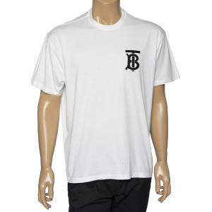 Pre Owned Burberry White Cotton Monogram Logo Printed Short Sleeve T-Shirt M 