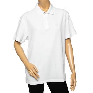 مملوكة مسبقًا تي شيرت بولو بربري  قطن بيكيه أبيض مطرز بشعار مقاس كبير جدًا - إكس لارج