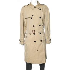 Pre Owned Burberry Beige Cotton Gabardine Long Trench Coat XXL
