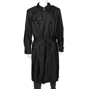 Pre Owned Burberry Black Taffeta Double Breasted Long Coat XL