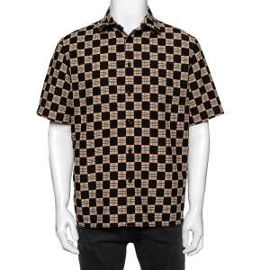 Pre Owned قميص بربري قطن كاروهات ترولو بيج وأسود مقاس متوسط (ميديوم)