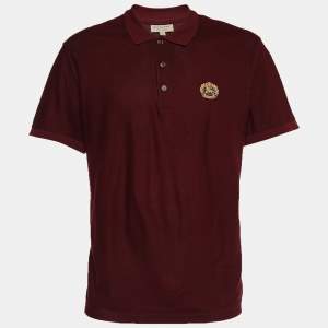 Pre Owned Burberry Maroon Cotton Pique Logo Embroidered Polo T-Shirt XXL