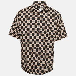 مملوكة مسبقًا Burberry Black & Beige Checkerboard Printed Cotton Short Sleeve Shirt M