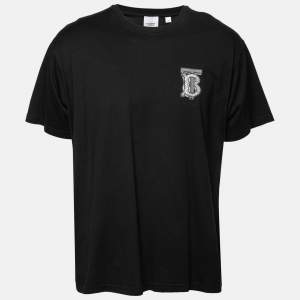 Pre Owned Burberry Black Cotton Logo Appliqued Short Sleeve T-Shirt L