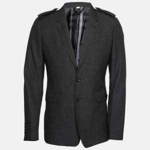 Pre Owned Burberry London Charcoal Grey Wool Single-Breasted Blazer L
