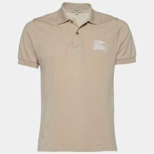 Pre Owned Burberry Beige Cotton Pique Logo Embroidered Polo T-Shirt M