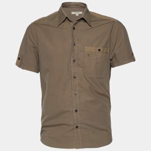 Pre Owned Burberry Khaki Cotton Short Sleeve Button Front Shirt M