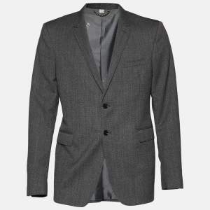 Burberry Grey Textured Wool Sandhurst Tailored Jacket  XXL