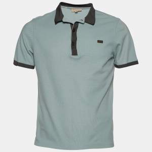 مملوكة مسبقًا Burberry Sage Green Cotton Pique Polo T-Shirt L
