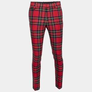 Burberry Red Tartan Wool Slim Fit Trousers M