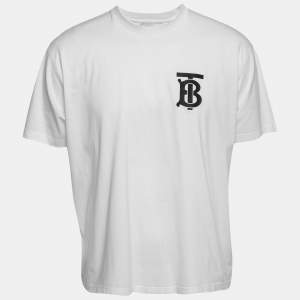 Pre Owned Burberry White Cotton Logo Printed Round Neck T-Shirt M