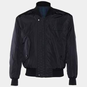 Burberry Black Synthetic & Checkered Cotton Reversible Bomber Jacket S