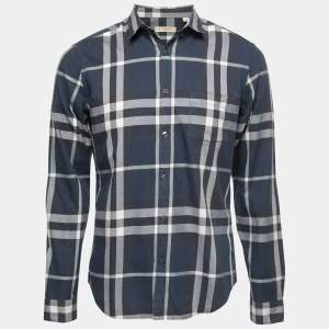 Burberry Blue Checked Cotton Button Down Shirt M