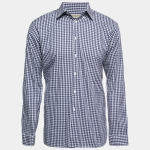 Burberry Blue Checked Cotton Button Front Shirt L